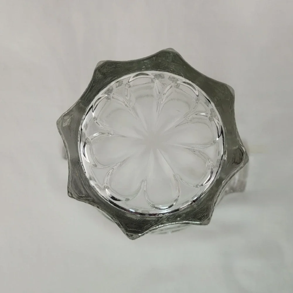 Vintage Clear Pressed Glass Ice Bucket Paneled Floral Starburst Base Barware